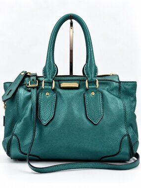 Burberry Prorsum Teal Green Leather Tote Shoulder Crossbody Bag 2 Way